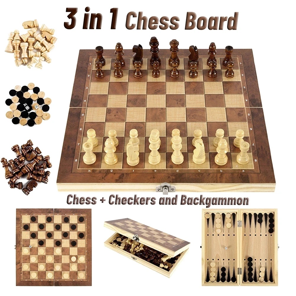 3 in 1 Wooden Checkers Backgam - Magnetic Travel Chess review and price